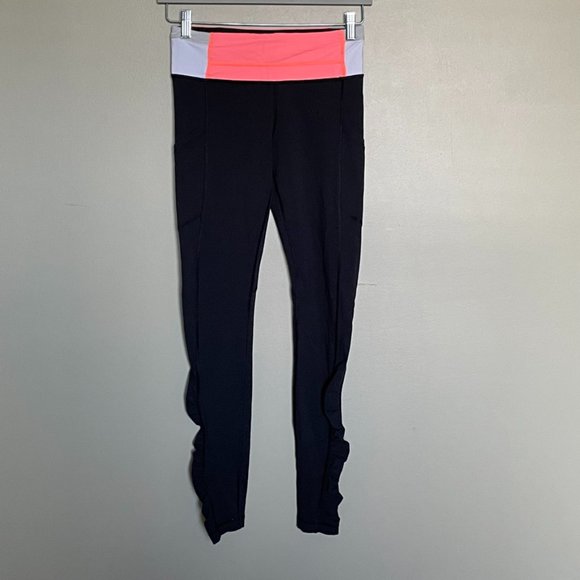 Lululemon Athletica Speed Tight black and coral full length size 4 - Picture 2 of 12